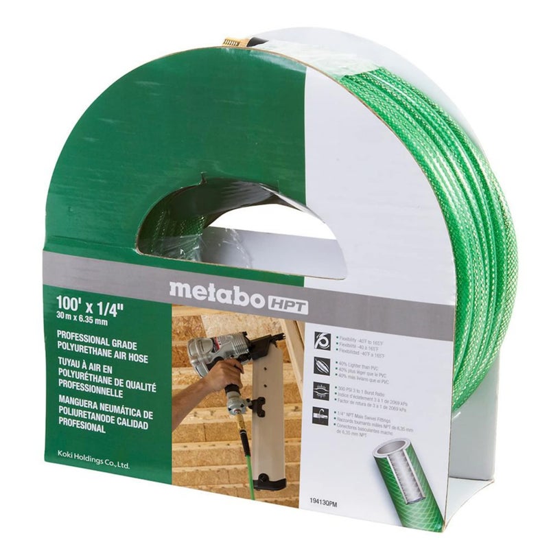 Metabo HPT Air Hose | 1/4-Inch x 100 Ft | Professional Grade Polyurethane | 300 PSI | 19413QPM, Green - Image 2